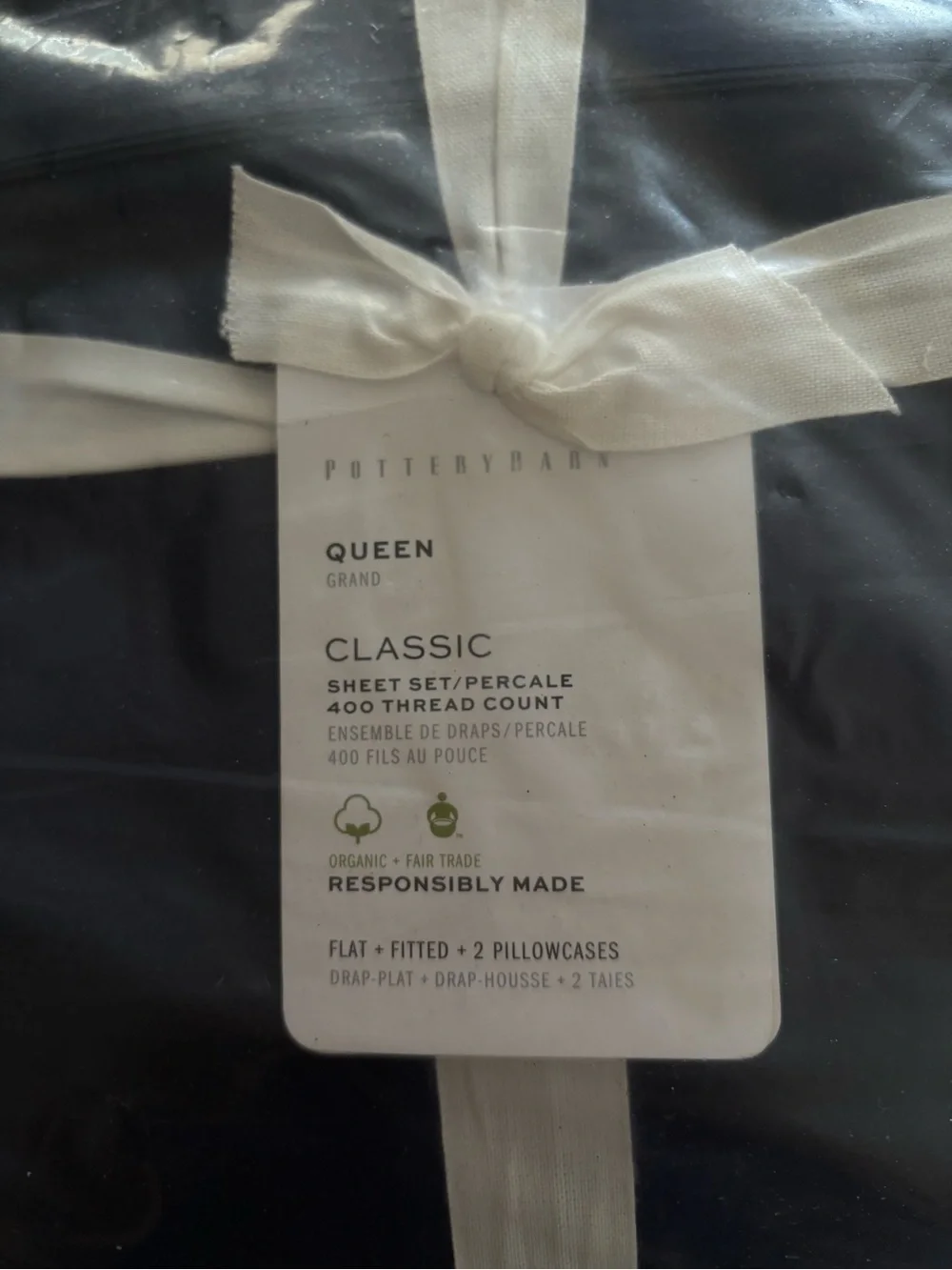 Pottery Barn Classic Percale Queen Sheet Set in Navy Blue